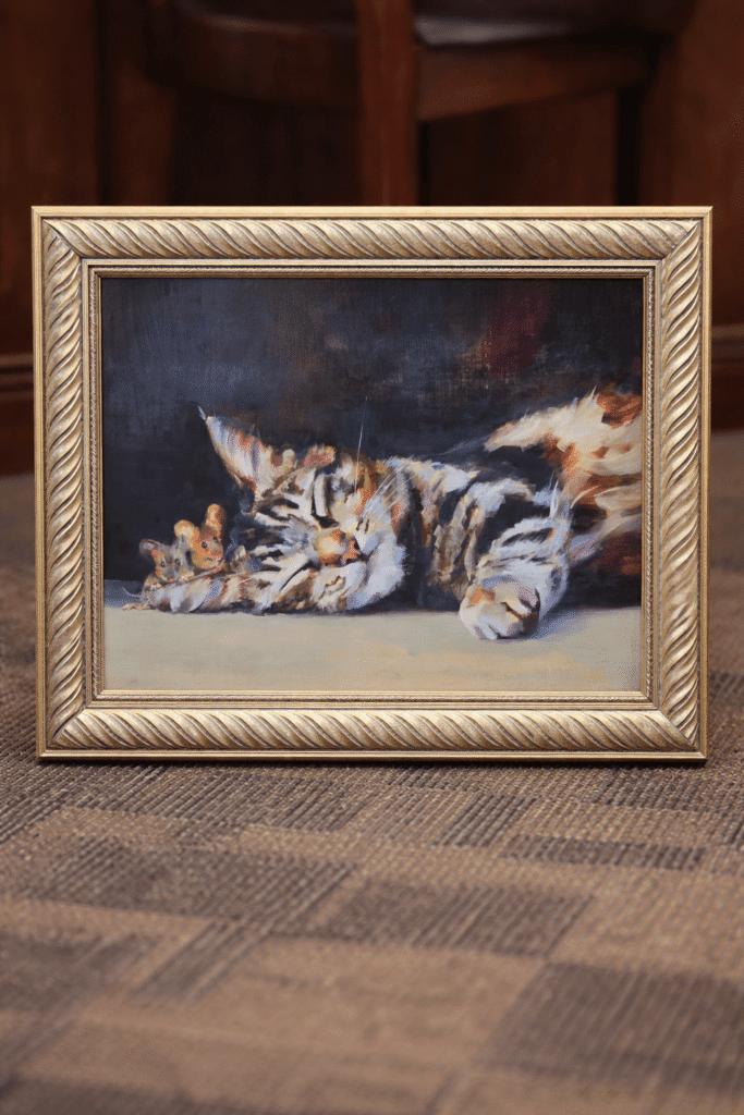 Sleeping tabby kitten in a frame